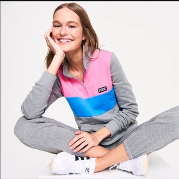 VS PINK Perfect Quarter Zip Pullover and Classic Pant Set Size L NWOT - Picture 1 of 9